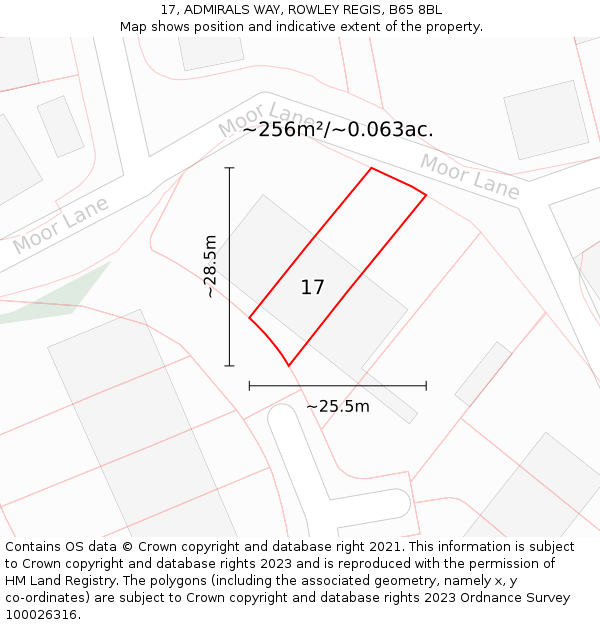 17, ADMIRALS WAY, ROWLEY REGIS, B65 8BL: Plot and title map