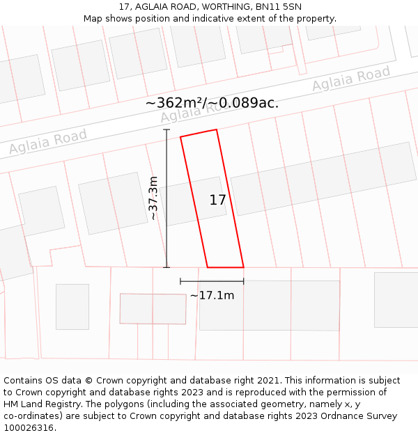 17, AGLAIA ROAD, WORTHING, BN11 5SN: Plot and title map