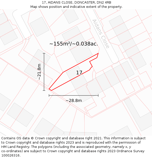 17, AIDANS CLOSE, DONCASTER, DN2 4RB: Plot and title map