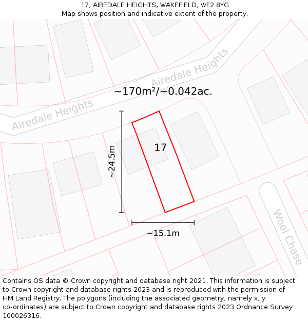 17, AIREDALE HEIGHTS, WAKEFIELD, WF2 8YG: Plot and title map