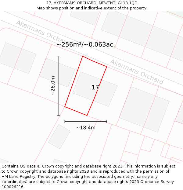 17, AKERMANS ORCHARD, NEWENT, GL18 1QD: Plot and title map