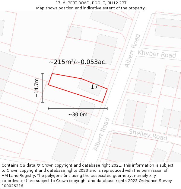 17, ALBERT ROAD, POOLE, BH12 2BT: Plot and title map