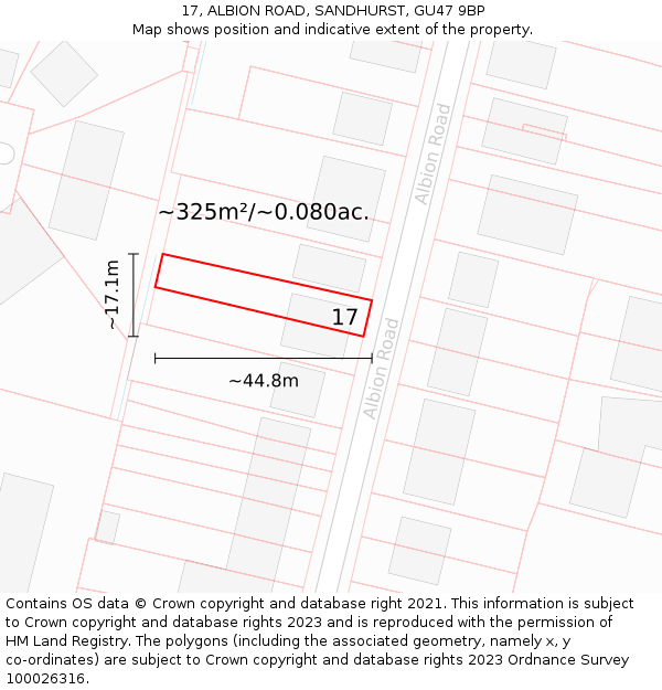 17, ALBION ROAD, SANDHURST, GU47 9BP: Plot and title map