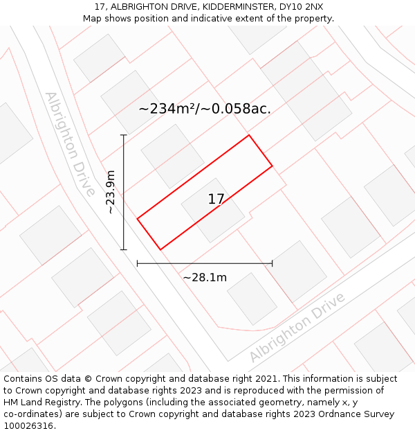 17, ALBRIGHTON DRIVE, KIDDERMINSTER, DY10 2NX: Plot and title map