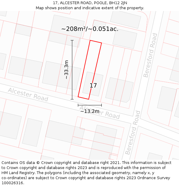 17, ALCESTER ROAD, POOLE, BH12 2JN: Plot and title map