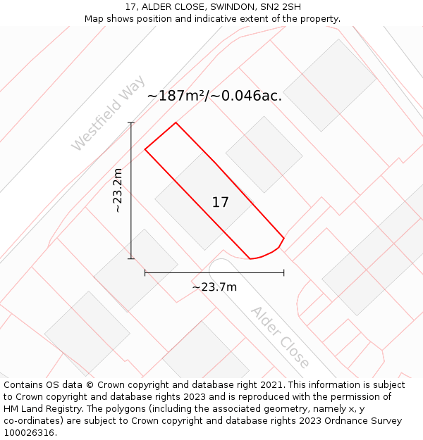 17, ALDER CLOSE, SWINDON, SN2 2SH: Plot and title map