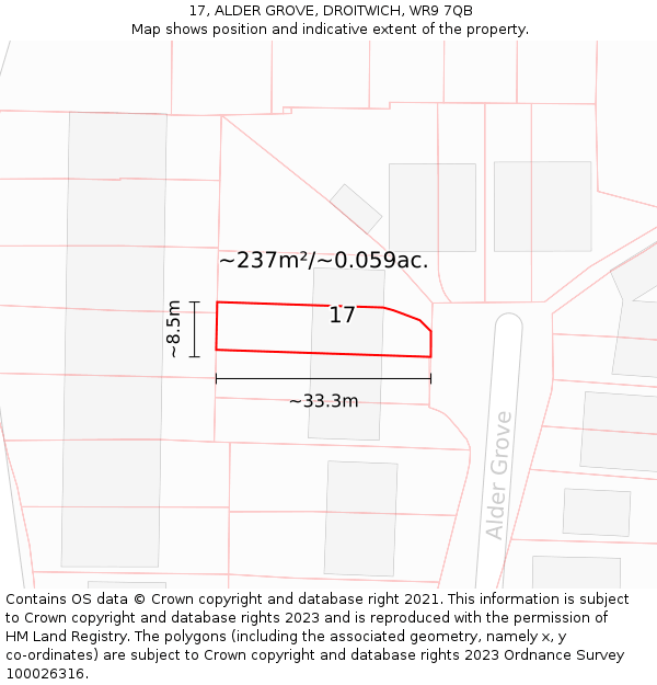 17, ALDER GROVE, DROITWICH, WR9 7QB: Plot and title map