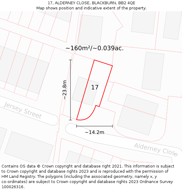 17, ALDERNEY CLOSE, BLACKBURN, BB2 4QE: Plot and title map