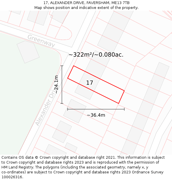 17, ALEXANDER DRIVE, FAVERSHAM, ME13 7TB: Plot and title map