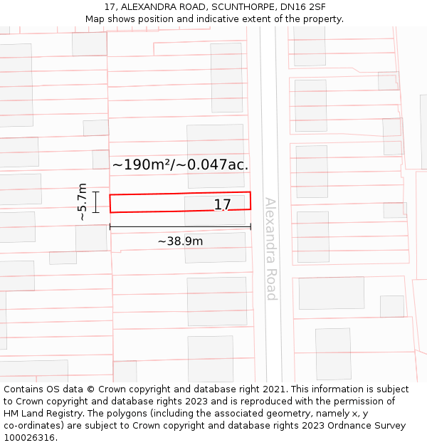 17, ALEXANDRA ROAD, SCUNTHORPE, DN16 2SF: Plot and title map