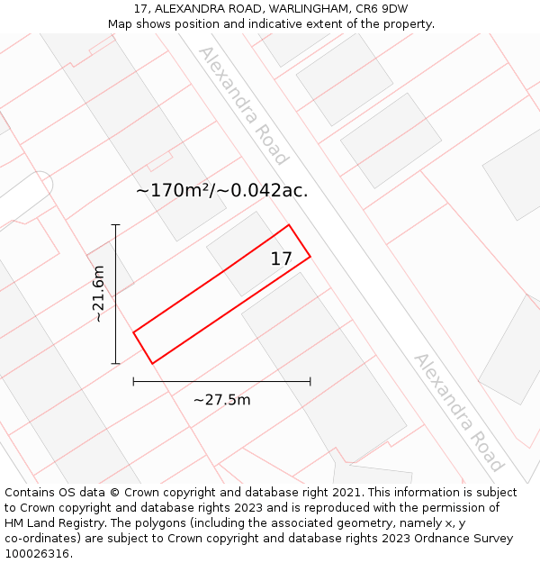 17, ALEXANDRA ROAD, WARLINGHAM, CR6 9DW: Plot and title map