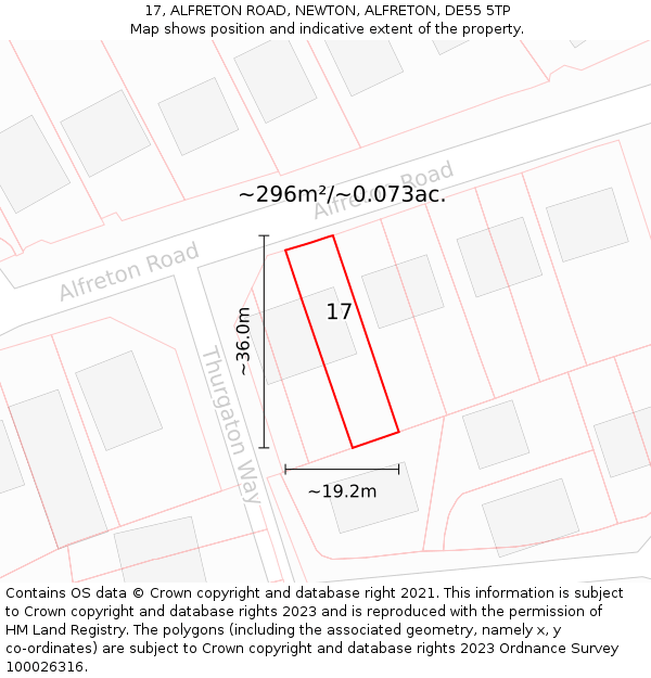 17, ALFRETON ROAD, NEWTON, ALFRETON, DE55 5TP: Plot and title map