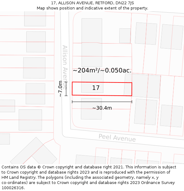 17, ALLISON AVENUE, RETFORD, DN22 7JS: Plot and title map