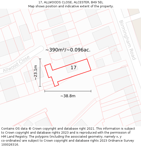 17, ALLWOODS CLOSE, ALCESTER, B49 5EL: Plot and title map