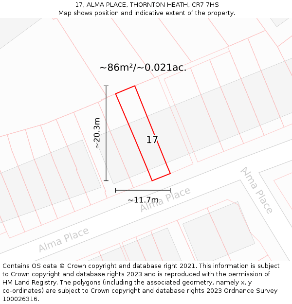 17, ALMA PLACE, THORNTON HEATH, CR7 7HS: Plot and title map