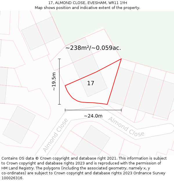 17, ALMOND CLOSE, EVESHAM, WR11 1YH: Plot and title map