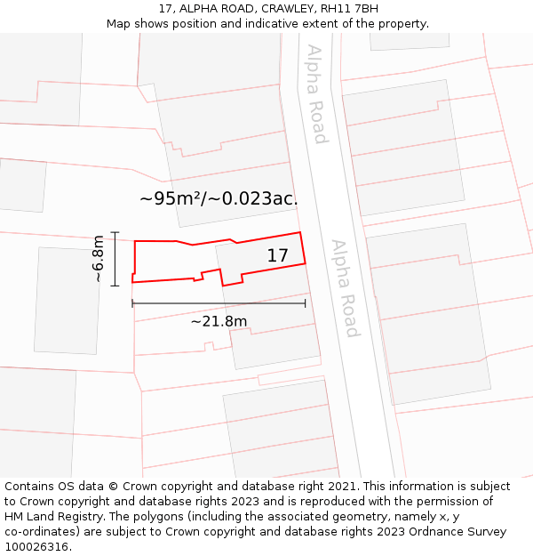 17, ALPHA ROAD, CRAWLEY, RH11 7BH: Plot and title map