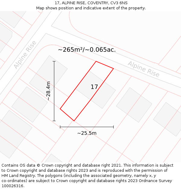 17, ALPINE RISE, COVENTRY, CV3 6NS: Plot and title map