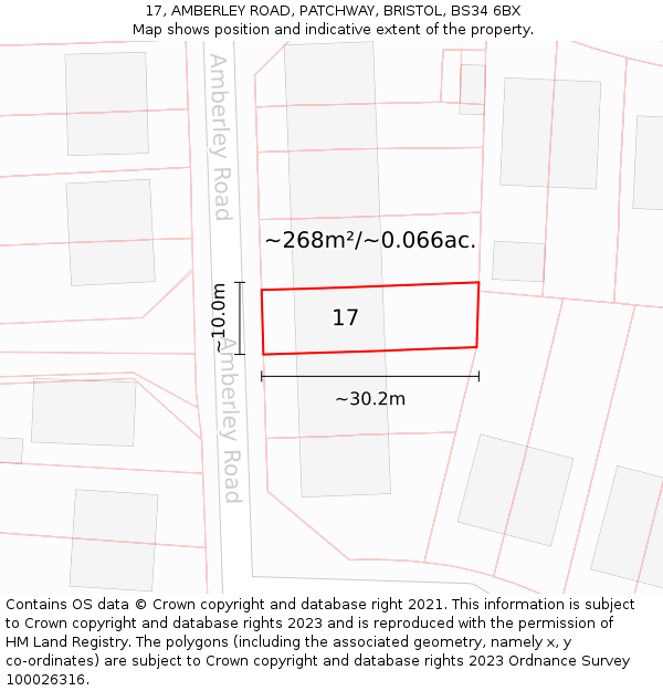 17, AMBERLEY ROAD, PATCHWAY, BRISTOL, BS34 6BX: Plot and title map