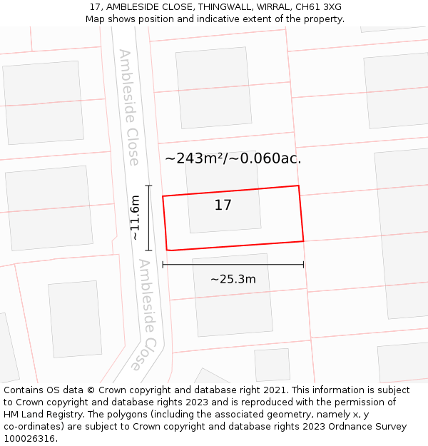 17, AMBLESIDE CLOSE, THINGWALL, WIRRAL, CH61 3XG: Plot and title map