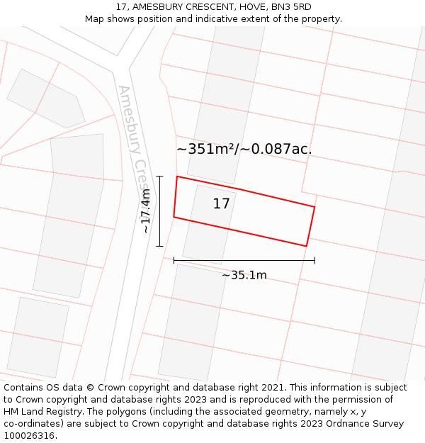 17, AMESBURY CRESCENT, HOVE, BN3 5RD: Plot and title map