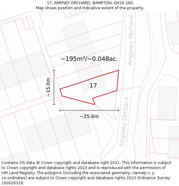 17, AMPNEY ORCHARD, BAMPTON, OX18 2AD: Plot and title map
