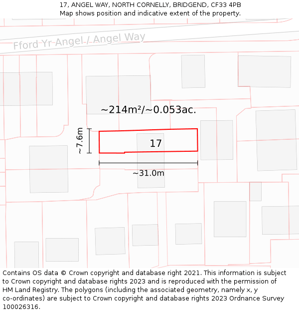 17, ANGEL WAY, NORTH CORNELLY, BRIDGEND, CF33 4PB: Plot and title map