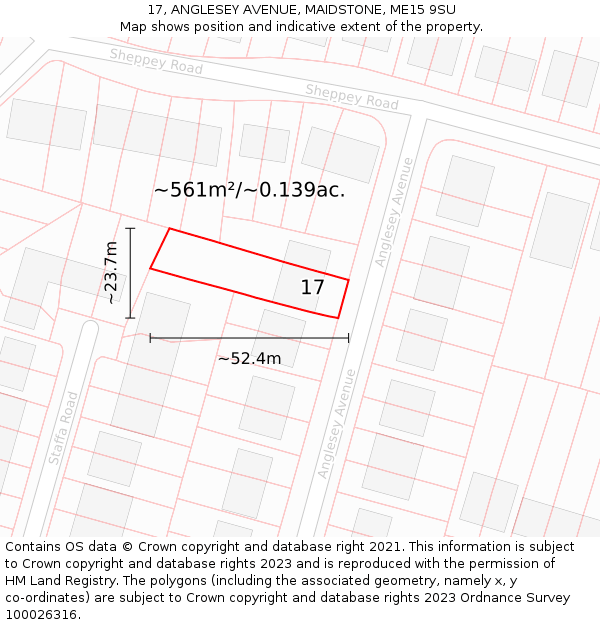 17, ANGLESEY AVENUE, MAIDSTONE, ME15 9SU: Plot and title map
