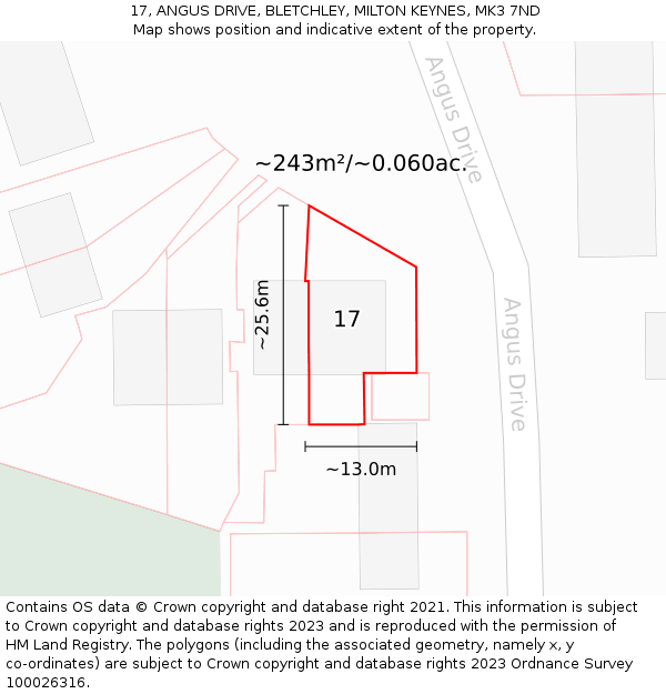 17, ANGUS DRIVE, BLETCHLEY, MILTON KEYNES, MK3 7ND: Plot and title map