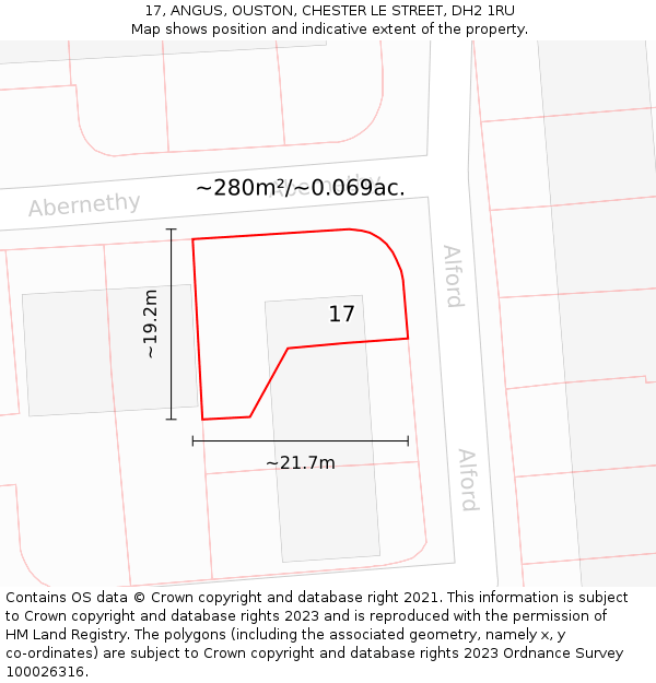 17, ANGUS, OUSTON, CHESTER LE STREET, DH2 1RU: Plot and title map