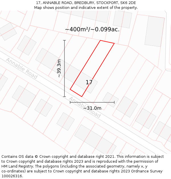 17, ANNABLE ROAD, BREDBURY, STOCKPORT, SK6 2DE: Plot and title map