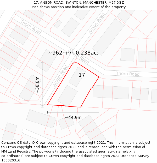17, ANSON ROAD, SWINTON, MANCHESTER, M27 5GZ: Plot and title map