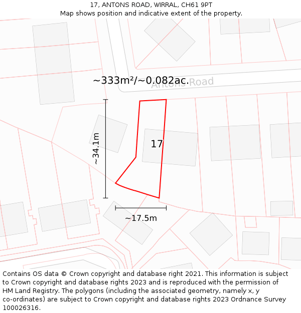17, ANTONS ROAD, WIRRAL, CH61 9PT: Plot and title map