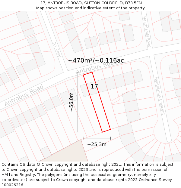 17, ANTROBUS ROAD, SUTTON COLDFIELD, B73 5EN: Plot and title map
