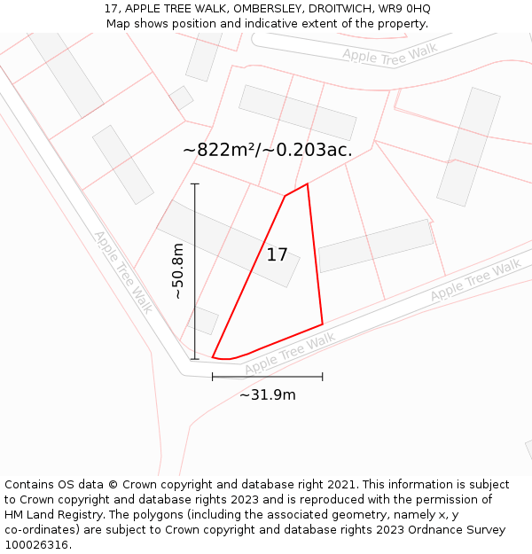 17, APPLE TREE WALK, OMBERSLEY, DROITWICH, WR9 0HQ: Plot and title map