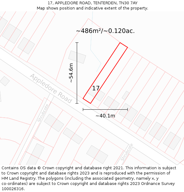 17, APPLEDORE ROAD, TENTERDEN, TN30 7AY: Plot and title map
