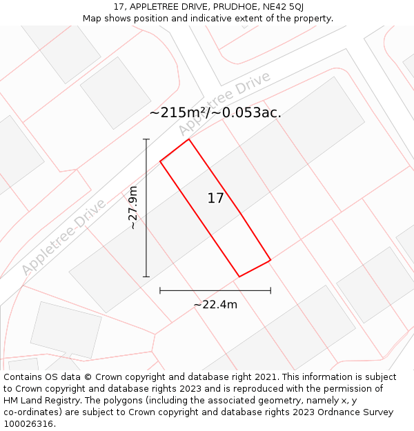 17, APPLETREE DRIVE, PRUDHOE, NE42 5QJ: Plot and title map