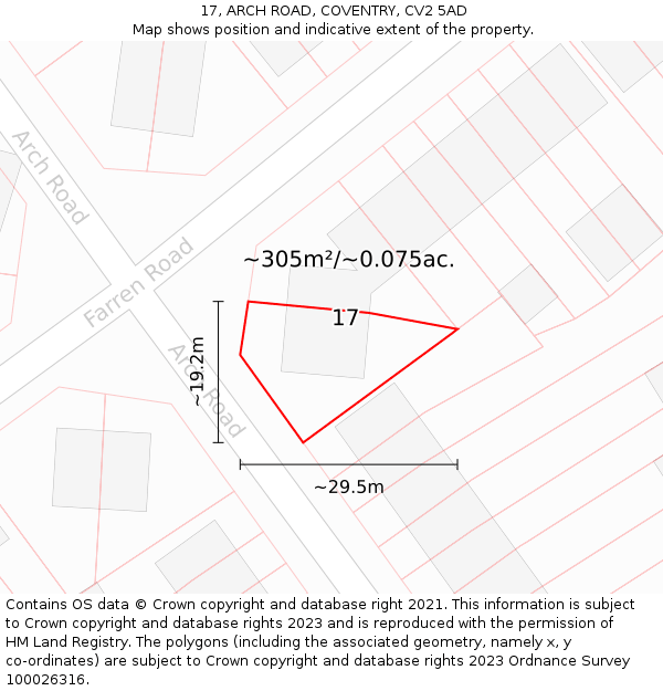 17, ARCH ROAD, COVENTRY, CV2 5AD: Plot and title map