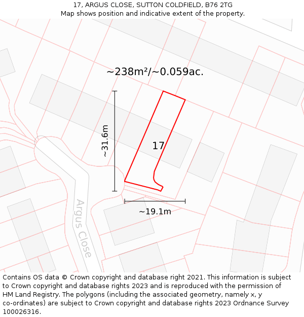 17, ARGUS CLOSE, SUTTON COLDFIELD, B76 2TG: Plot and title map