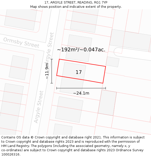 17, ARGYLE STREET, READING, RG1 7YP: Plot and title map