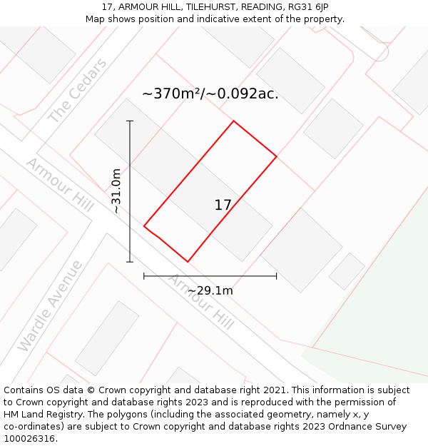 17, ARMOUR HILL, TILEHURST, READING, RG31 6JP: Plot and title map