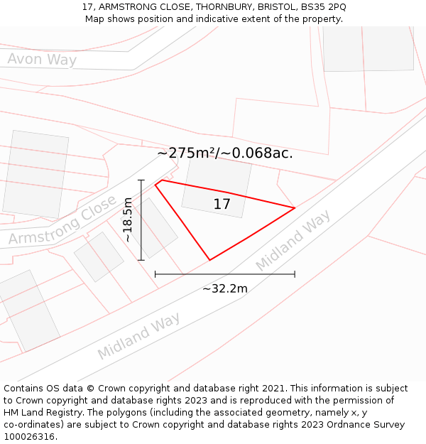 17, ARMSTRONG CLOSE, THORNBURY, BRISTOL, BS35 2PQ: Plot and title map