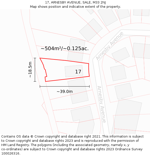 17, ARNESBY AVENUE, SALE, M33 2NJ: Plot and title map