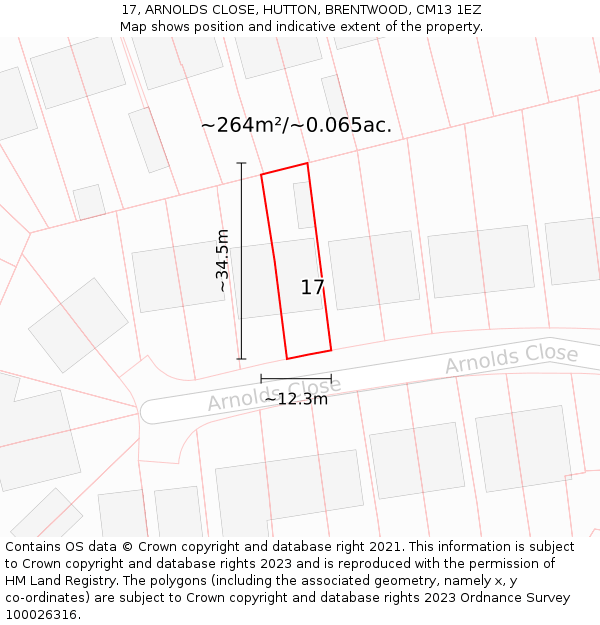 17, ARNOLDS CLOSE, HUTTON, BRENTWOOD, CM13 1EZ: Plot and title map