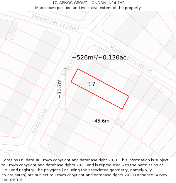 17, ARNOS GROVE, LONDON, N14 7AE: Plot and title map