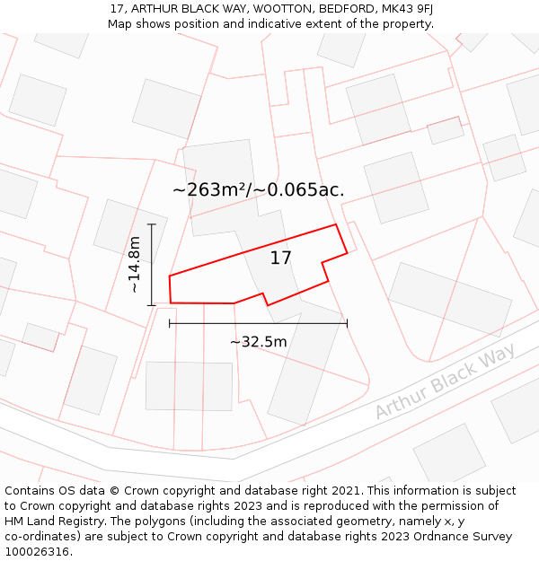 17, ARTHUR BLACK WAY, WOOTTON, BEDFORD, MK43 9FJ: Plot and title map