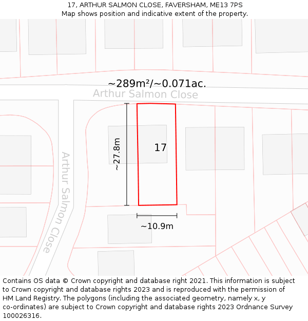 17, ARTHUR SALMON CLOSE, FAVERSHAM, ME13 7PS: Plot and title map