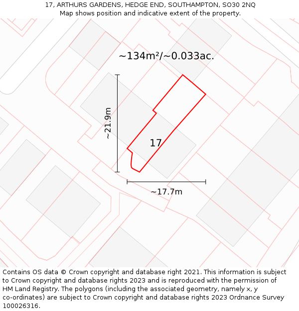 17, ARTHURS GARDENS, HEDGE END, SOUTHAMPTON, SO30 2NQ: Plot and title map