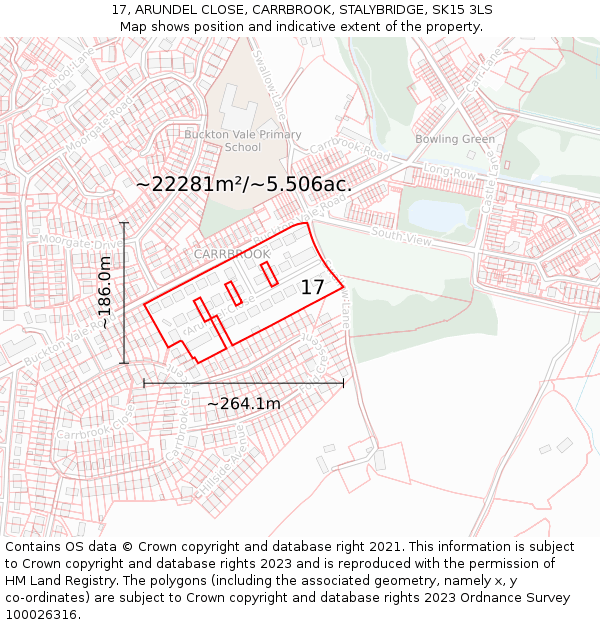 17, ARUNDEL CLOSE, CARRBROOK, STALYBRIDGE, SK15 3LS: Plot and title map