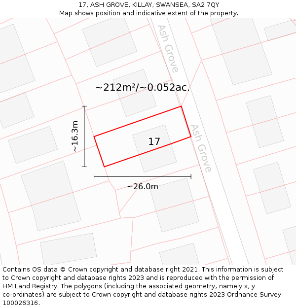 17, ASH GROVE, KILLAY, SWANSEA, SA2 7QY: Plot and title map